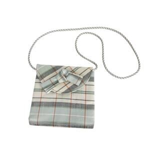 Sonia Benson Satin Plaid Bow Handbag White Blue Rope Strap Spring Preppy